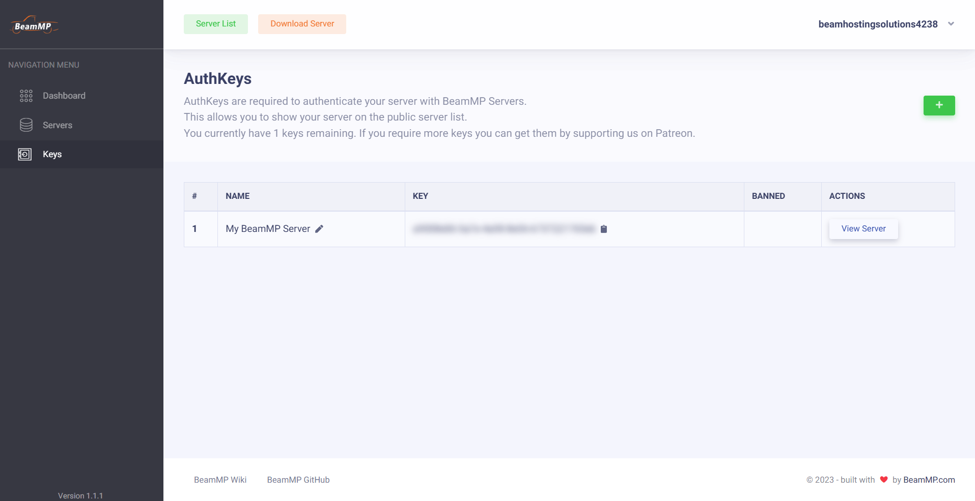 Keymaster dashboard